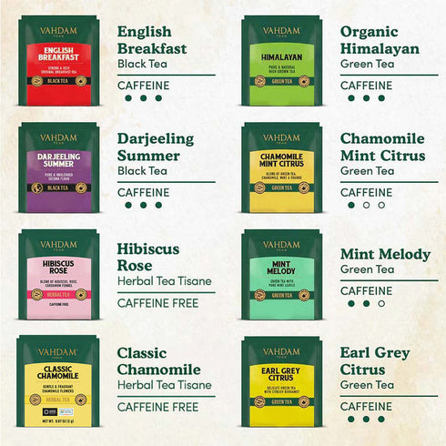 Vahdam Tea Assorted Tea Bags Sampler | 15 Variants